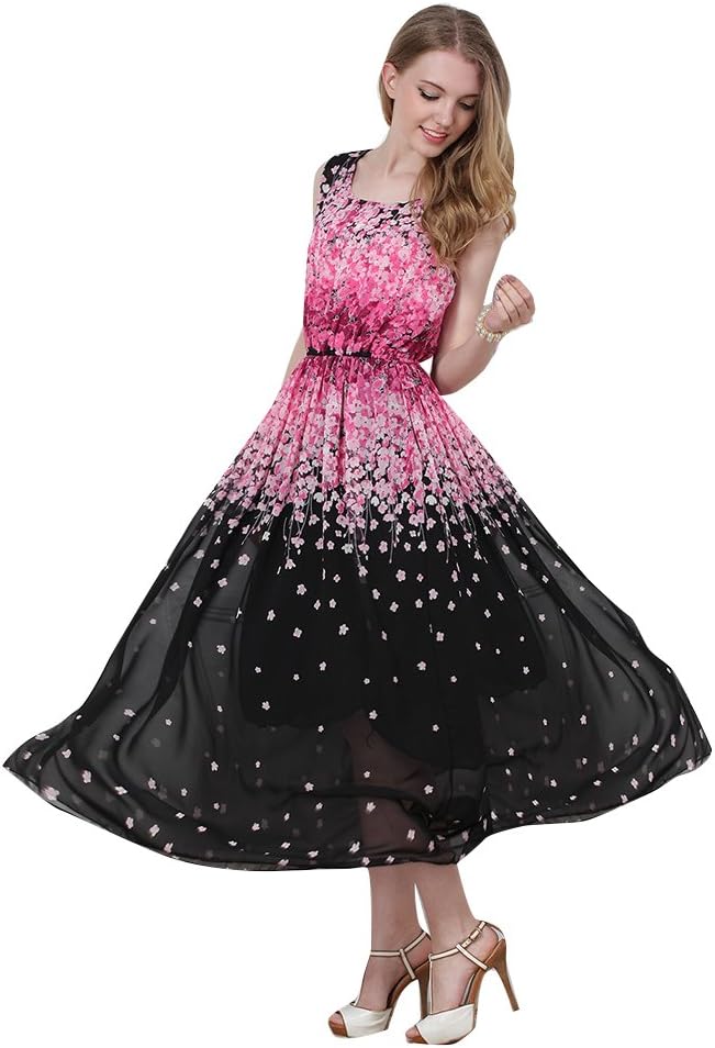 Bohemian Black Batwing Sleeve Flower Printed Belt Dress for Women Plus Size(xxl)