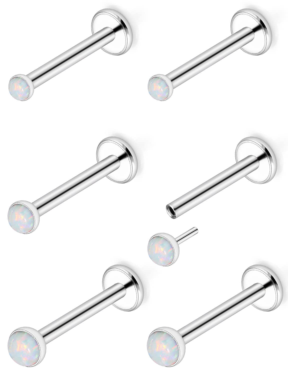 Ftovosyo20G 18G Threadless Push in Nose Rings Studs Surgical Steel Pushin Nose Stud 2mm 2.5mm 3mm Round Opal Nose Piercing Jewelry for Women Men
