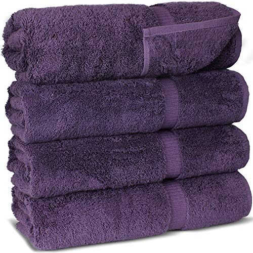 FTB Classic Bath Towels Set 4 Piece 27X54 Inches Bath Towels (Plum, 4 Bath Towels)
