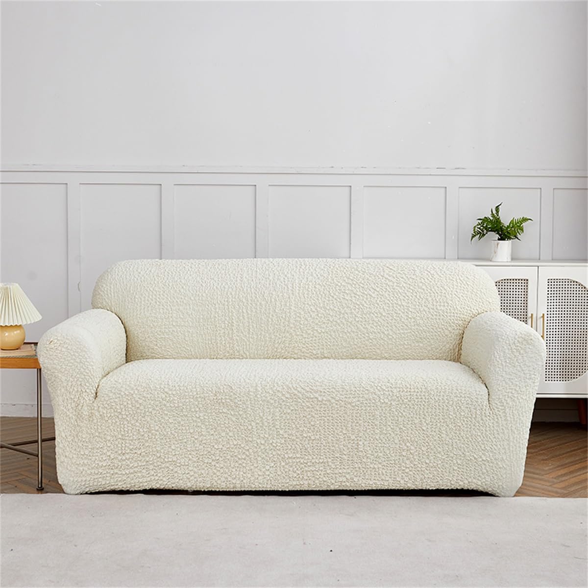 HcosmyHcosmy Universal Sofa Slipcover, For 1/2/3/4 seater sofa, 1 Piece Washable High-gram Heavy Wrinkled Cloud Gauze Fabric Sofa Cover, Microfibra Collection, For Living Room Bed Room (Cream,4 seater)
