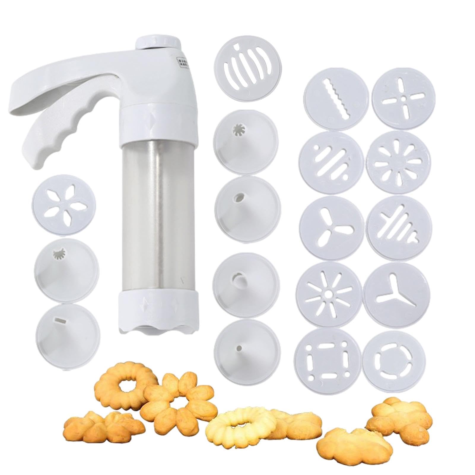 Cookie Spritzer Press, Classic Stainless Steel Spritz Cookie Press for Baking, Comfort Grip Cookie Press with 6 Nozzles and 12 Discs Detachable Maker for Baking Cake Cookie
