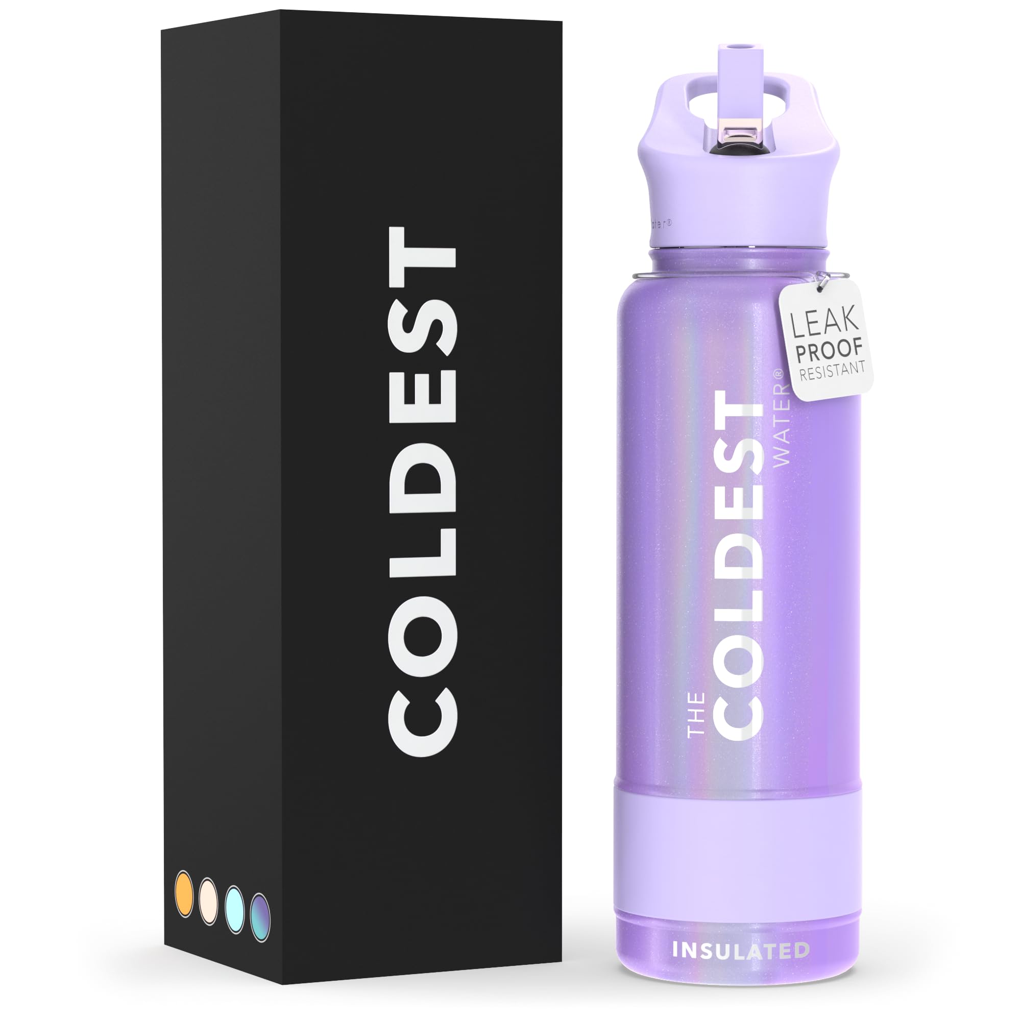 Coldest Insulated Water Bottle with Straw Lid - Stainless Steel Metal Insulated Bottle for Men & Women (Saturn's Moon Purple Glitter, 40 oz) — image 1