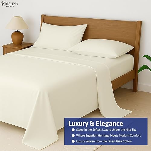 Miniatura 6 de KRISHNA Juego de sábanas de 4 piezas, 100% algodón egipcio Giza, ultrasuave y transpirable, calidad de hotel, se adapta a colchones de hasta 18