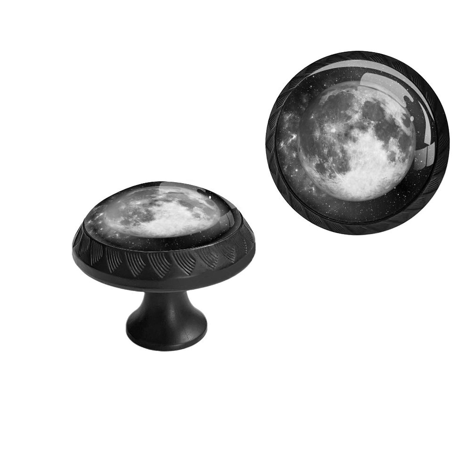6 Pack Black Drawer Pulls Knobs, Full Moon in Space Over Stars Cabinet Knobs Crystal Glass Dresser Knobs for Kitchen Bathroom Hardware