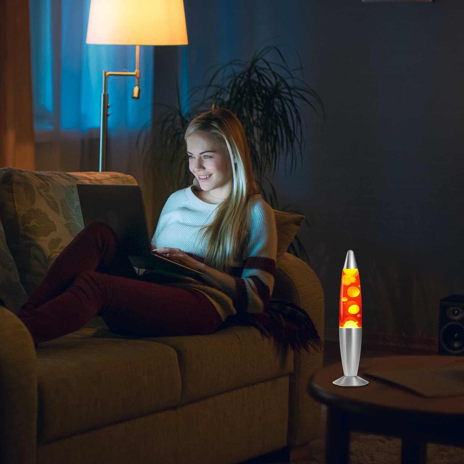DoRight Klasyczna lampa lawowa, żółty wosk/czerwony, płynne aluminium, uspokajający ruch, do spokojnego relaksu, 40 cm, z 2 opakowaniami R39 25 W E14, AC220-240 V, EUStecker