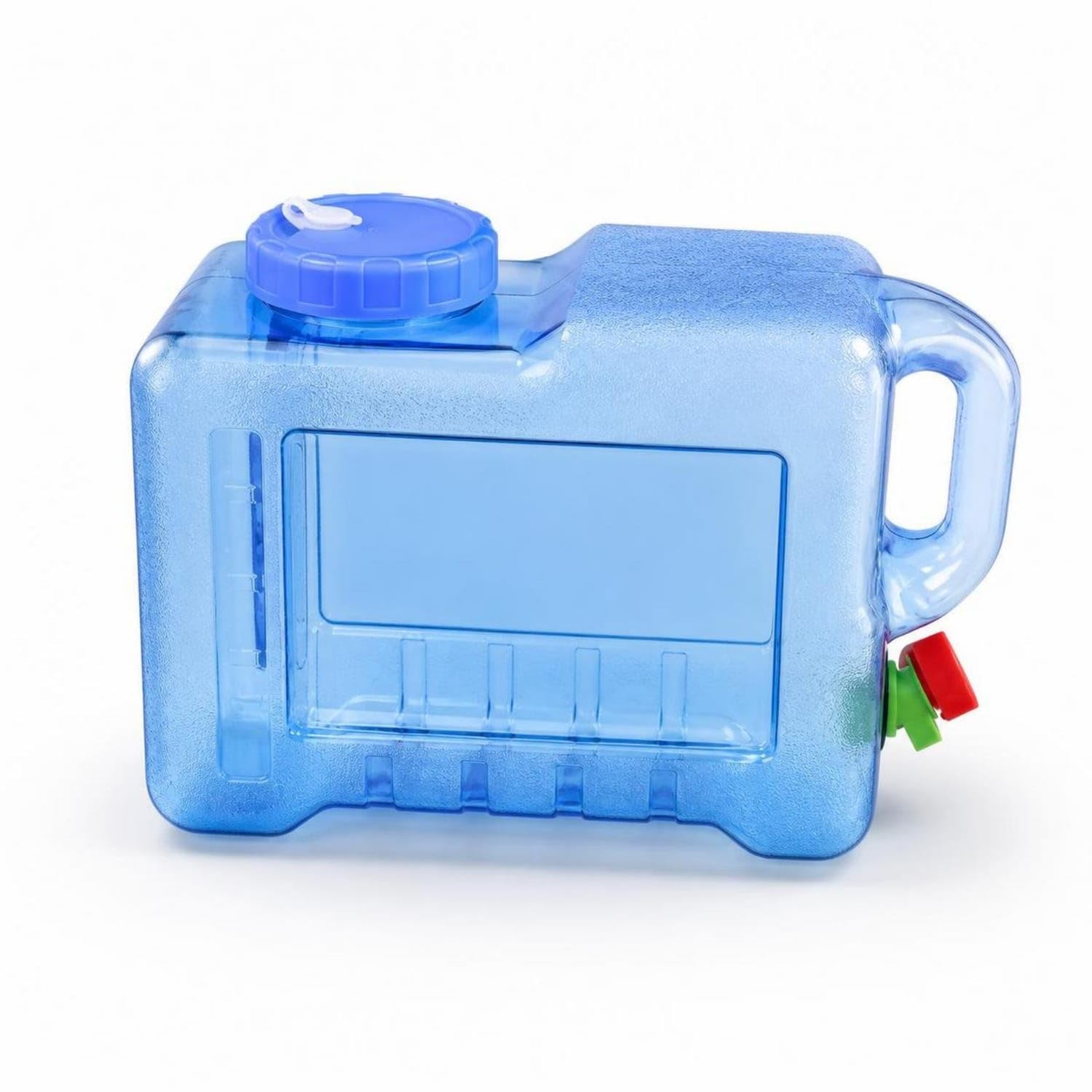food-grade rectangular water container top handle water container with scale clear storage gear screw cap for kitchen, camping, outdoor use, blue, 5l