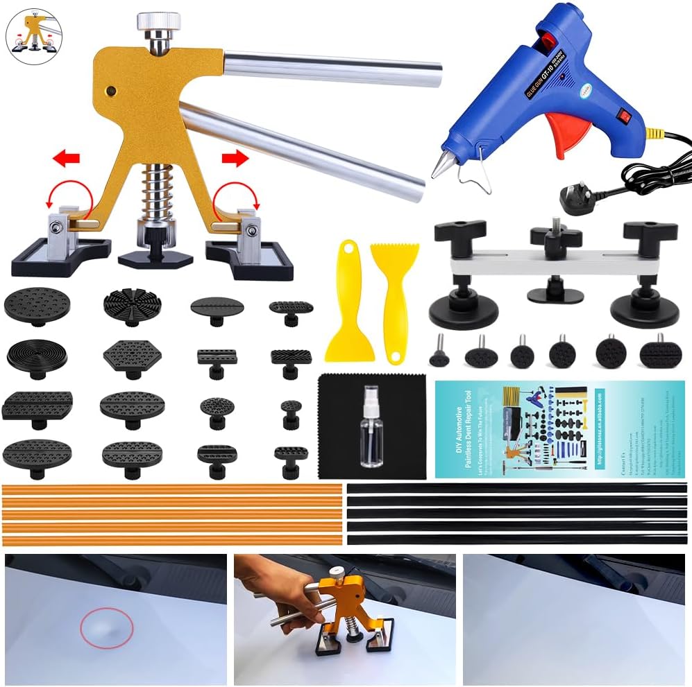 Car Dent Puller Kit, Auto Removal Tool with Golden Lifter Paintless Dent Repair Set for Auto Body Dent Remover
