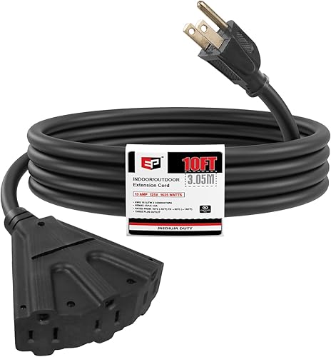 Miniatura 43 de EP Cable de extensión para exteriores de 10 pies con 3 tomas de corriente eléctrica, cable verde SJTW de 16/3 con enchufe a tierra de 3 clavijas