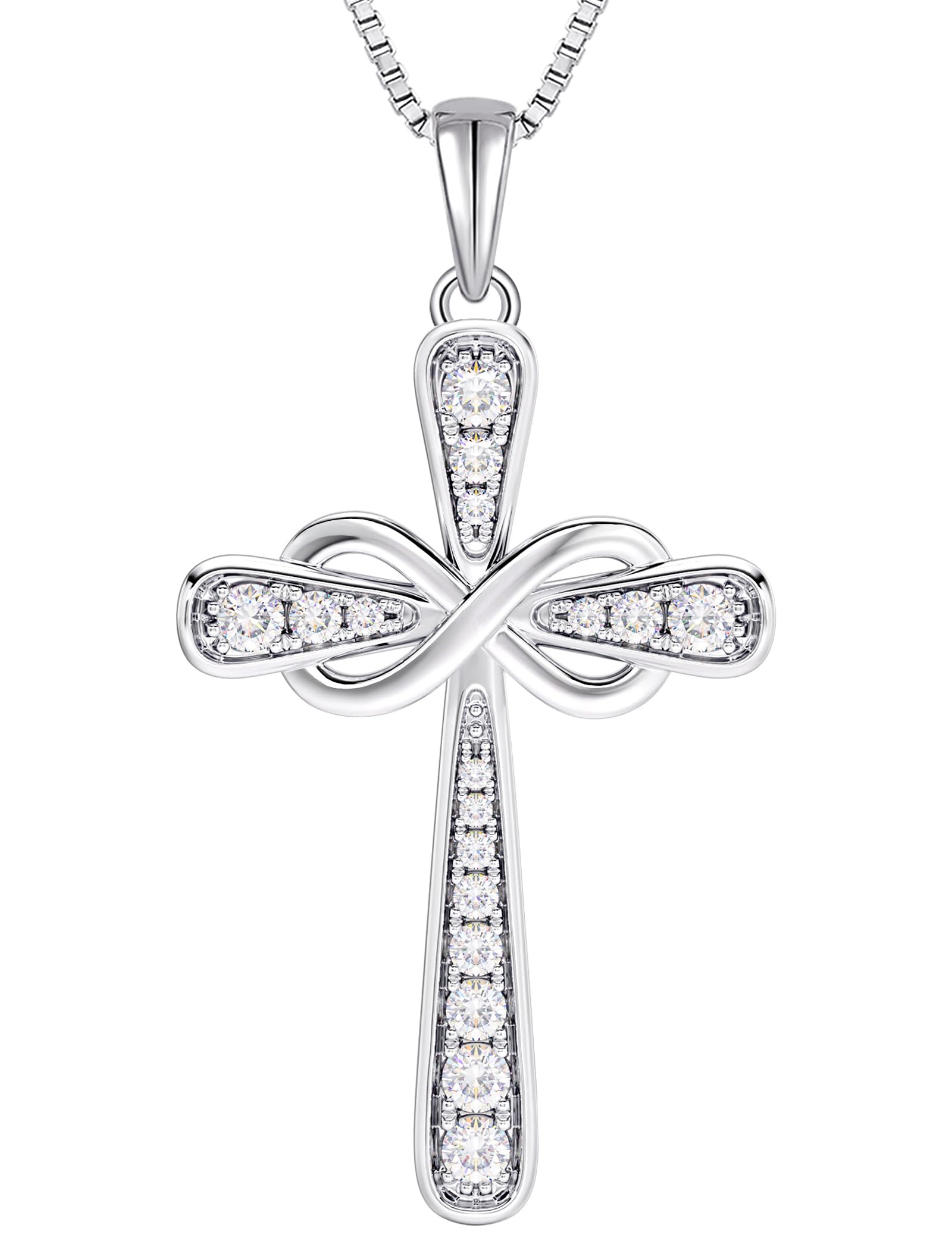 YL 925 Sterling Silver Cross Necklace for Women Halo Infinity Pendant Birthstone Jewelry for Mom