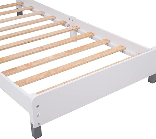 Miniatura 4 de Base de cama de madera maciza tamaño individual con cabecera en forma de casa y soporte de listones de madera para niños y niñas no necesita somier