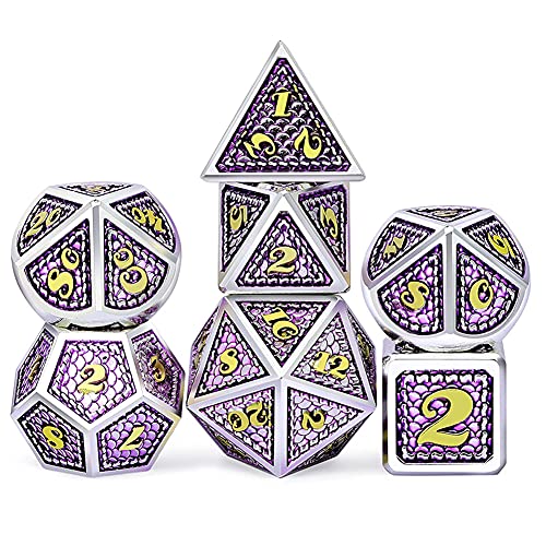 YIHANWUU Ensemble de Dés En Métal Dnd, Dés Polyédriques Creux D&D 7 Pièces Pour Donjons Et Dragons Avec Boîte En Métal Pour Mtg, Jeux de Rôle, Shadowrun Et Cours de Mathématiques/B