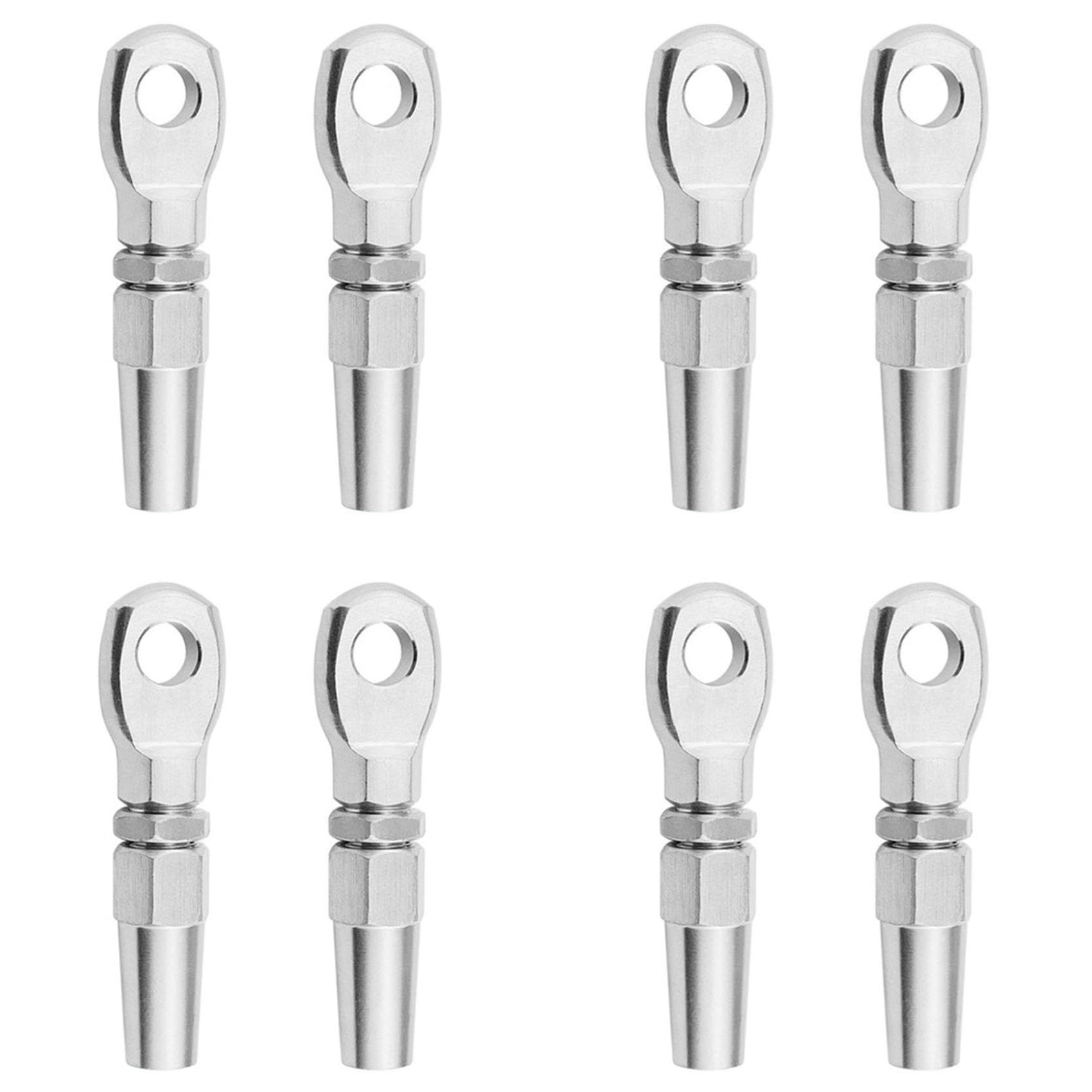 Xujian Silver 8Pcs Marine Grade 316 Stainless Steel Swageless Eye Terminal Wire Cable Rope Diy Fitting Rigging Hardware Balustrade Kit