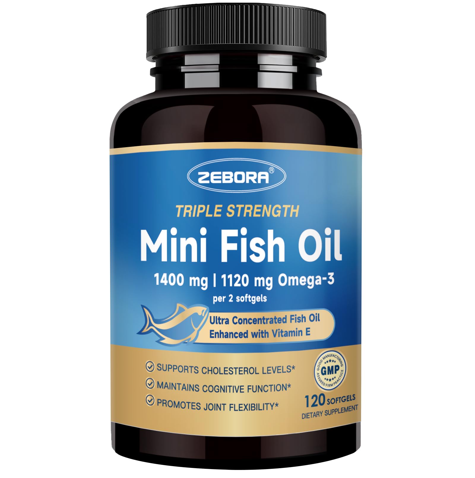 ZEBORA Mini Omega 3 Fish Oil 1400mg with Vitamin E, 60 Servings 120 Count (Pack of 1)