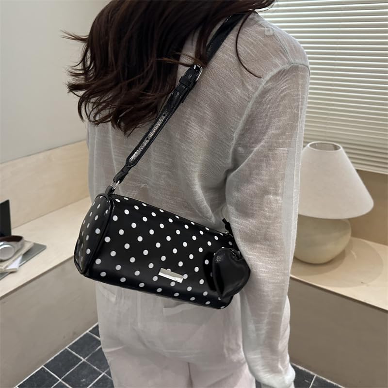 Bolso cruzado cilíndrico de piel sintética para mujer con colgante