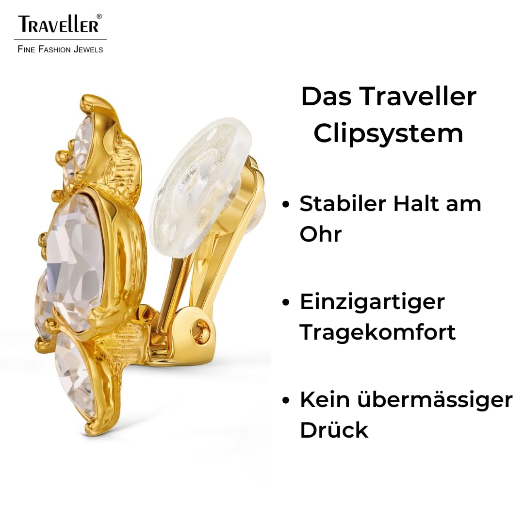 Traveller Ohrclip - Damen - Goldfarben - Kristalle - 22kt vergoldet - Halbe Blume - 20 x 12 mm - 157776