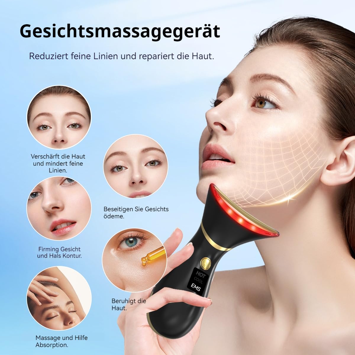 Gesichtsmassagegerät, Demine Face Lifting Gerät, Gesichtsfaltenentferner mit Heizung und Kältekompressen, für Hautpflege, Verbessert, Festigt, Strafft