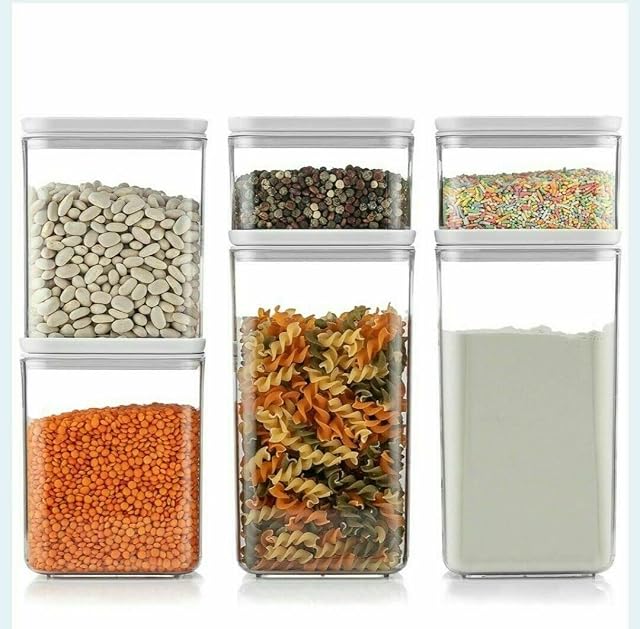 Kitchen Solutions 6 Pack Clear Durable Plastic Food Containers With Grey Silicon Seal Lids Storage Set| 6Pcs Airtight Food Containers, Dry Liquid & Fresh Storage, BPA Free Easy to Open and Stackable