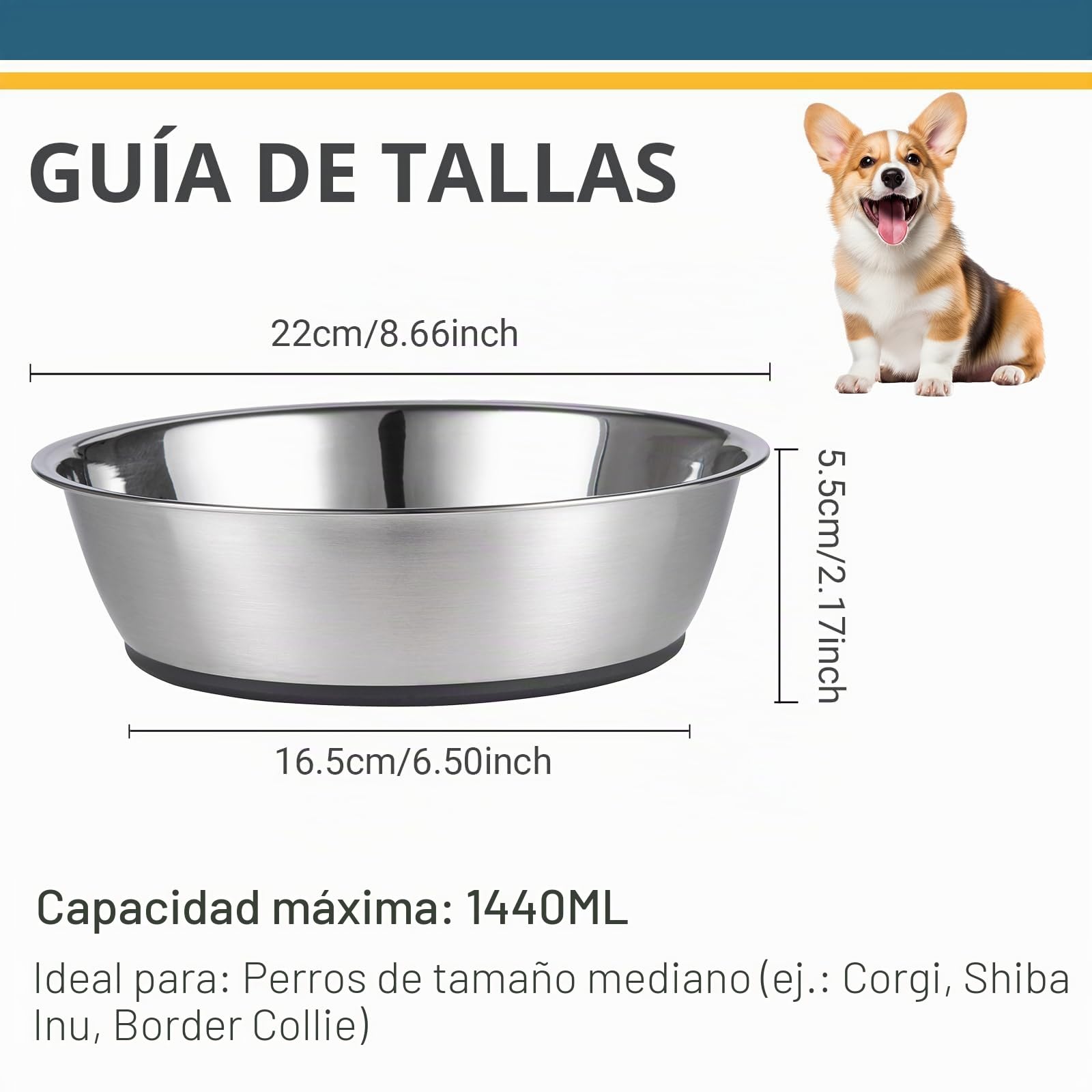 PEGGY11 Comederos para Perros de Acero Inoxidable, Cuencos Antideslizantes con Base de Silicona, 1440 ml, Pack de 2, para Perros Grandes