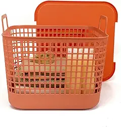 Oikos - Cesto de Plástico Grande Telado com Tampa e Alças 45L Terracota