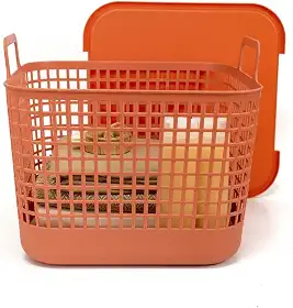 Oikos - Cesto de Plástico Grande Telado com Tampa e Alças 45L Terracota