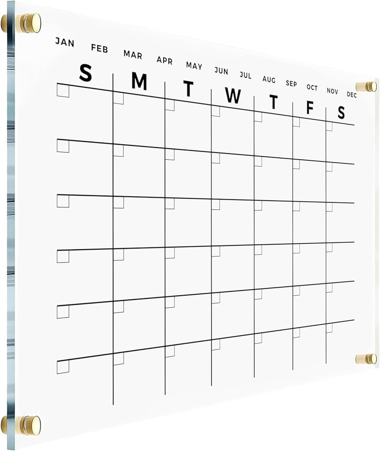 Premium Large Acrylic Wall Calendar - Reusable Board for Office and Home - Dry Erase Board - Large Glass Calendar for Wall (40x28" (XLarge), Gold Standoff)