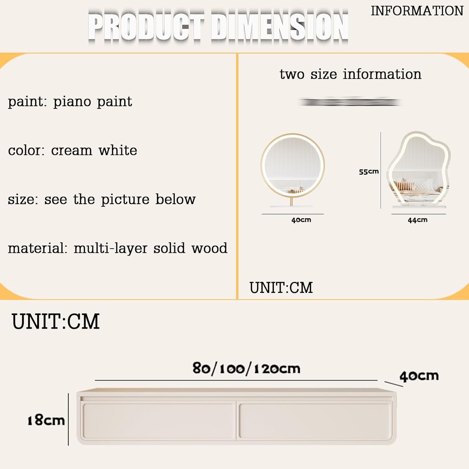 Wall Mounted Floating Vanity Makeup Table, Space-Saving Dressing Table Storage Cabinet for Bedroom & Bathroom, White Round Design