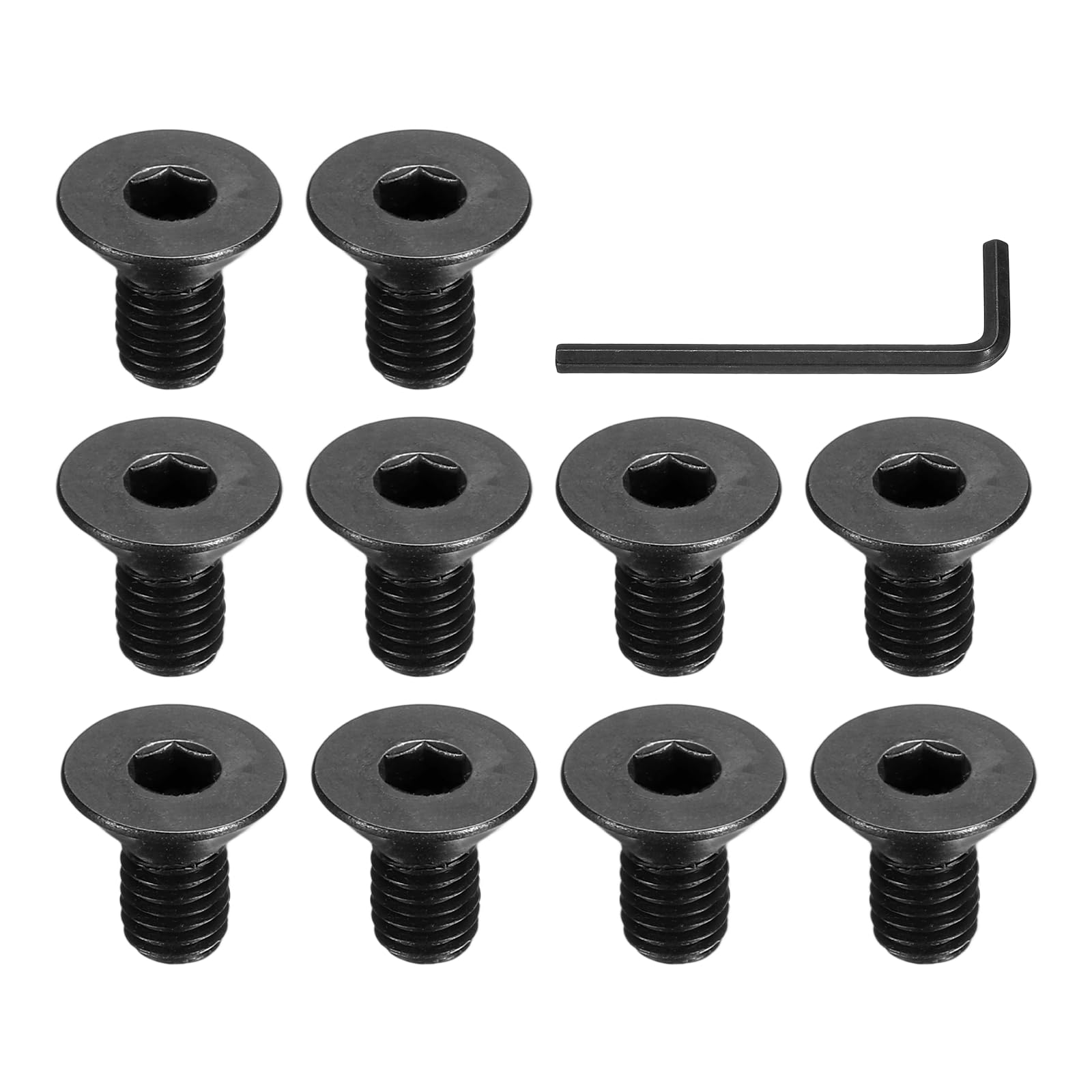 PATIKIL #10-32 x 3/8 Inch Flat Head Socket Cap Screws, 10 Pcs Flat Countersunk Bolts Hex Socket Drive Machine Screws Full Thread Coarse Thread UNC with Hex Spanner Black Oxide Grade 10.9