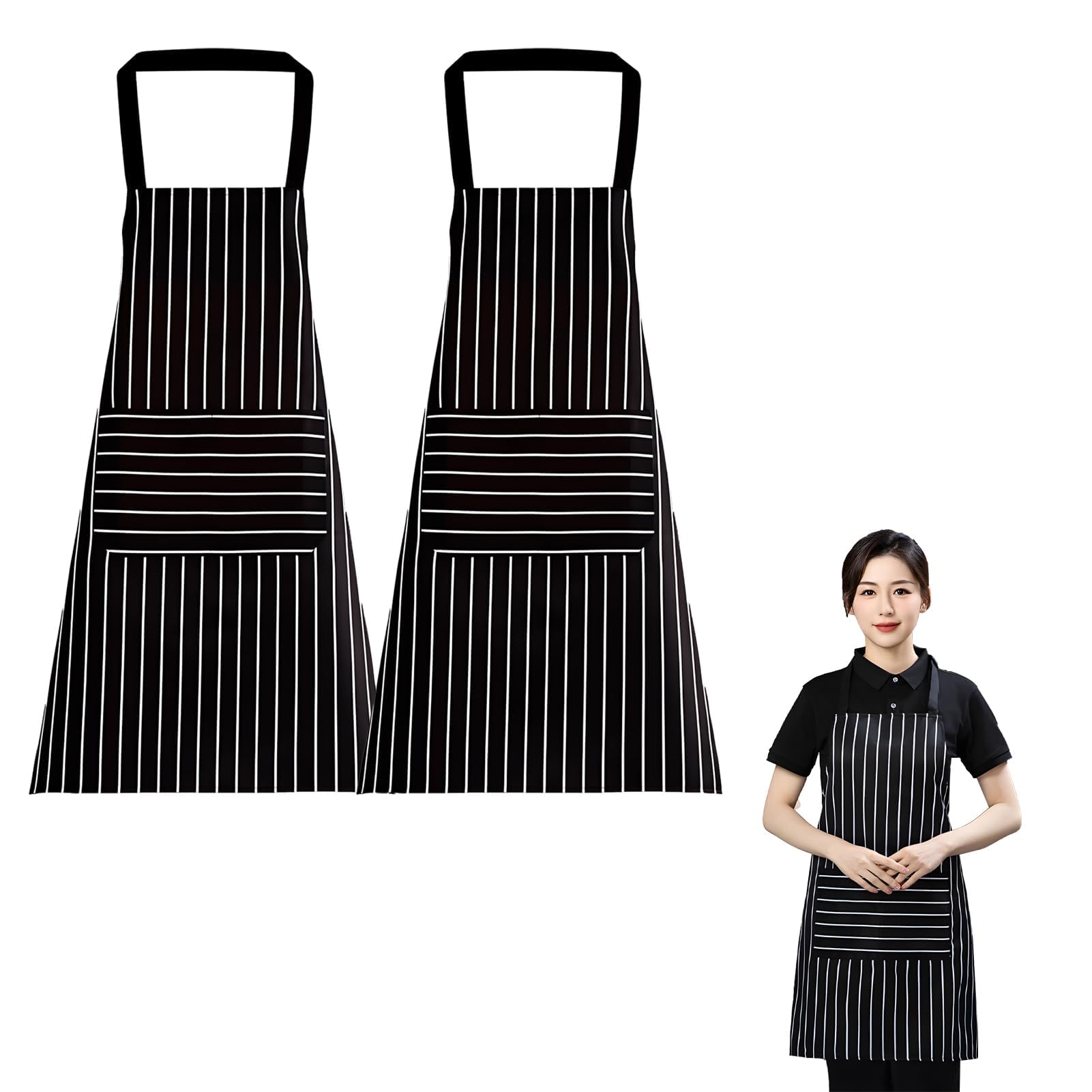 Godtkowty Unisex Black 2-Pack Bib Apron With Pockets - Cooking And Kitchen Chef Aprons For Men And Women, Ideal For Home Cooking, Restaurants, And Coffee Houses - Comfortable And Durable Design
