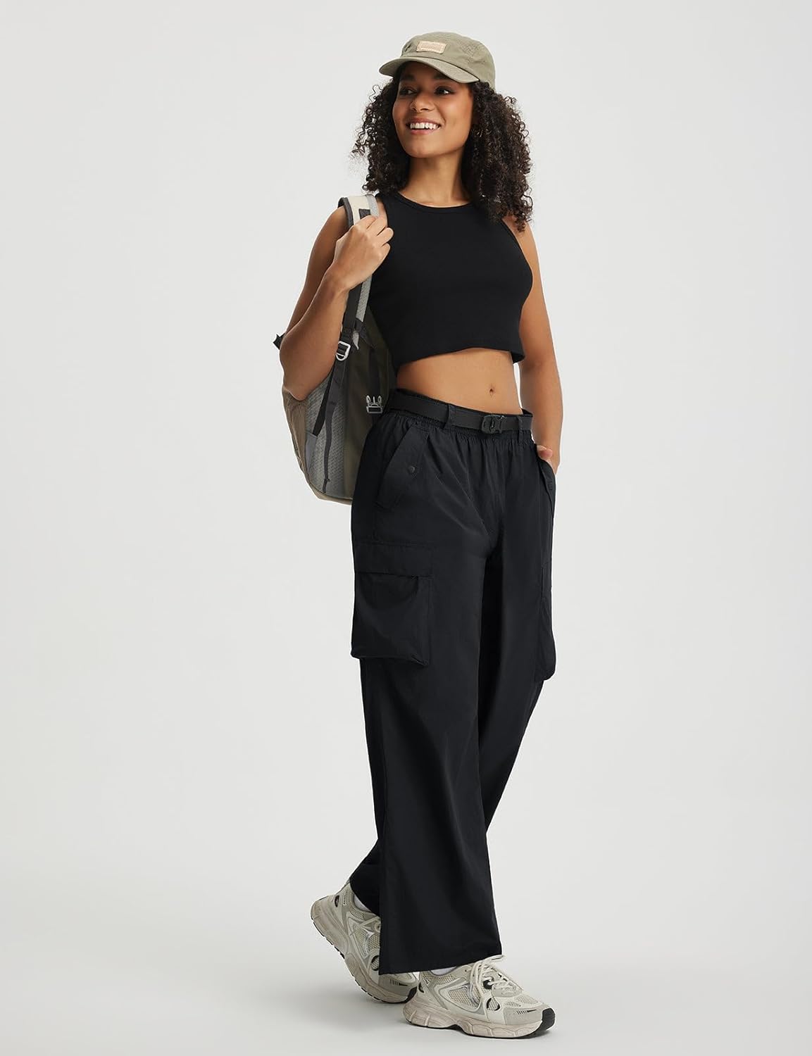 baleaf Women's Lightweight Pants Quick Dry Wide Leg Hiking Water Resistant with 4 Pockets Travel Baggy Parachute Cargo Pant