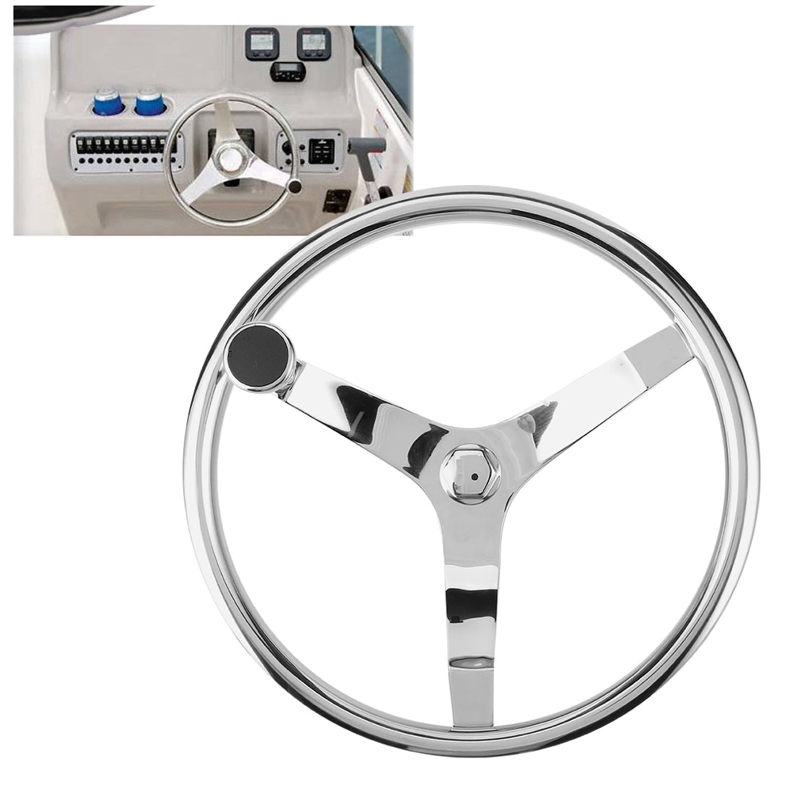 Ejoyous Volante de 13-1/2 Pulgadas y 25 Grados, Accesorios para Barcos Marinos de 3 Radios de Acero Inoxidable para un Fácil Control