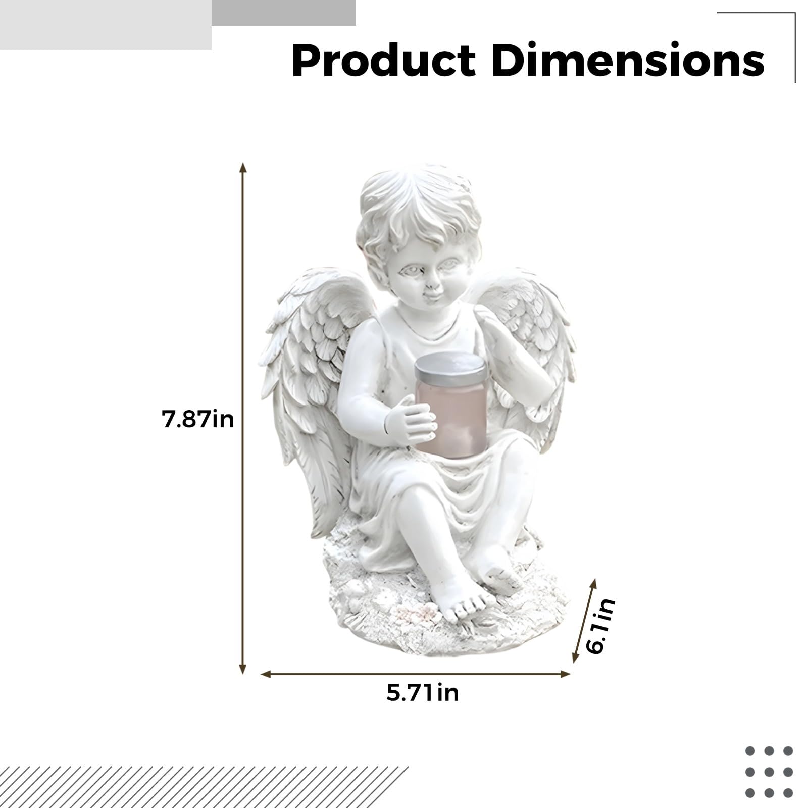 Statua di angelo da giardino in resina, lanterna ad energia solare, 14 x 15 x 20 cm, decorazione da cortile esterna resistente alle intemperie, posa seduta, micro statuetta di paesaggio