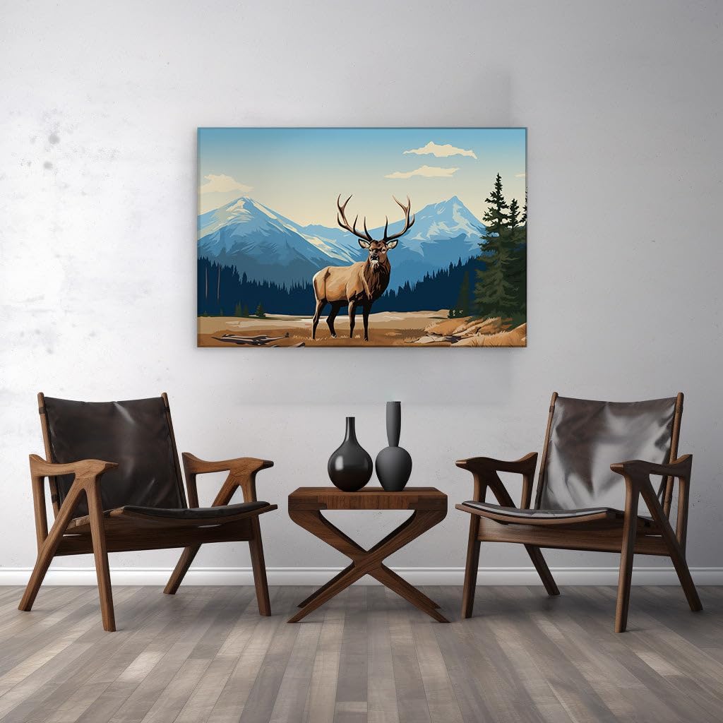 Canvas for Living room. Majestic Elk reigns in Serene Mountain Sanctuary, 27 x 18 inch Canvas Wall Art - Contemporary Masterpieces - Modern Home Decor - 69x46 cm (27x18 inch)