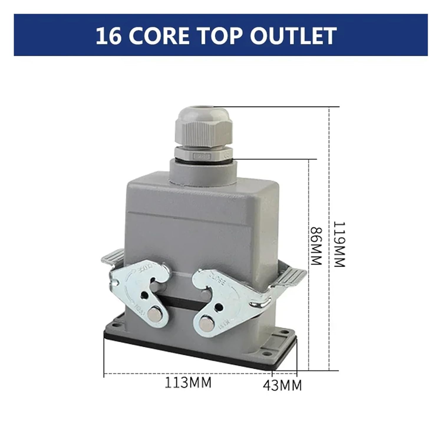 Heavy Duty Waterproof Connector - 16A 500V Rectangular Connector for Industrial Automation (4 to 48 Core)-1pc(16 Core Top Line)