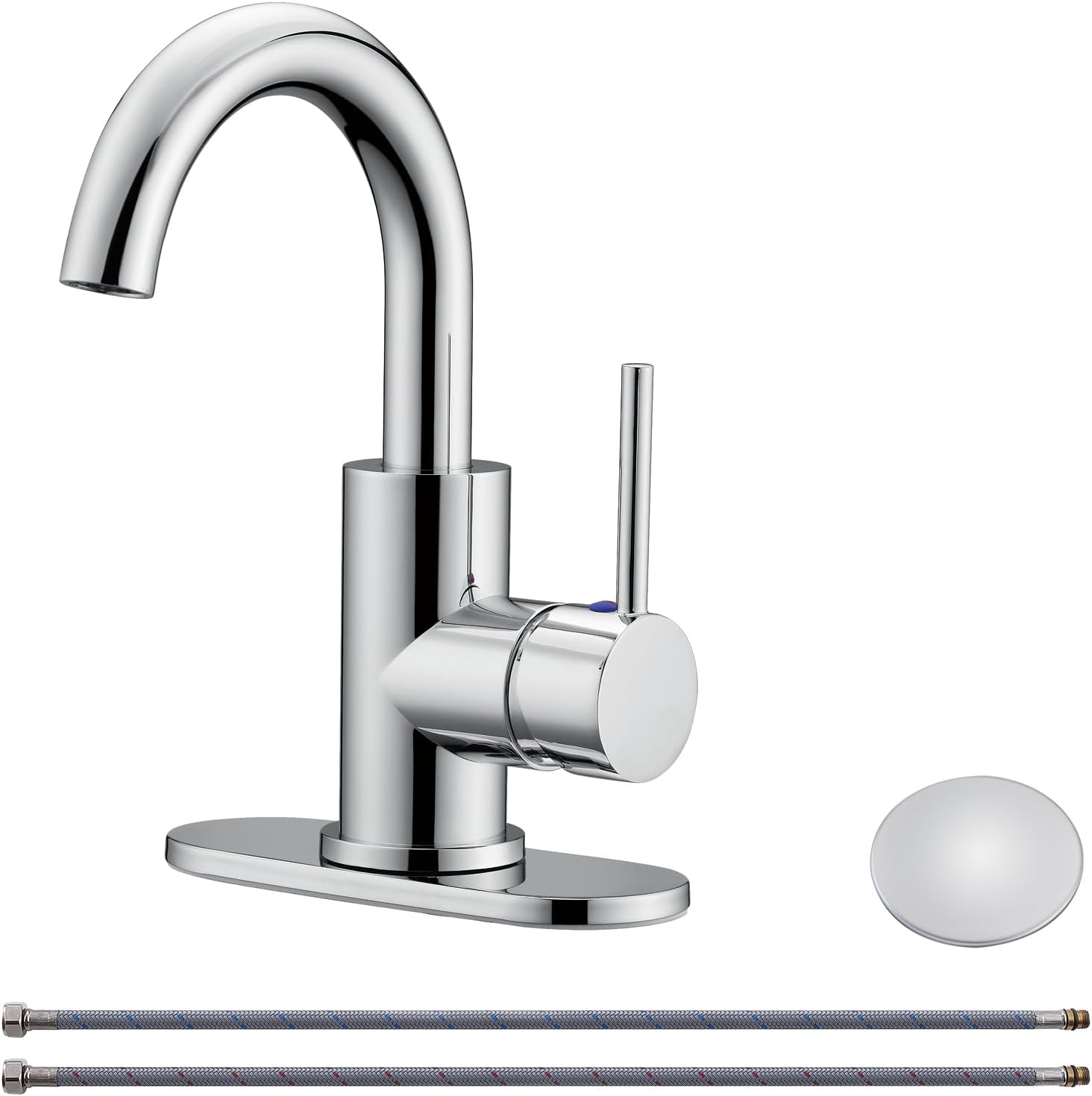 RKF Single-Handle Swivel Spout Bathroom Sink Faucet with Pop-up Drain with Overflow and Supply Hose,Bar Sink Faucet,Small Kitchen Faucet Tap,Chrome Polished,BF3501P-CP2