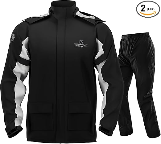 IRON JIA'S Rain Suit, Motorcycle Rain Gear for Men & Women, Waterproof Jacket and Pants, Breathable Reflective Raincoat