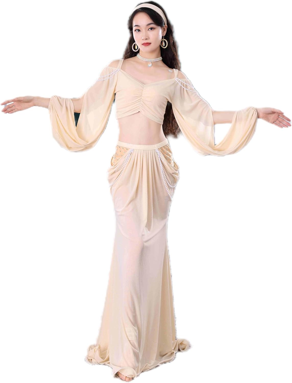 HEARTTOUCH Belly Dance Costume Set for Women Belly Dance Crop Top Dance Skirt Halloween Carnival Outfit Professional Outfit