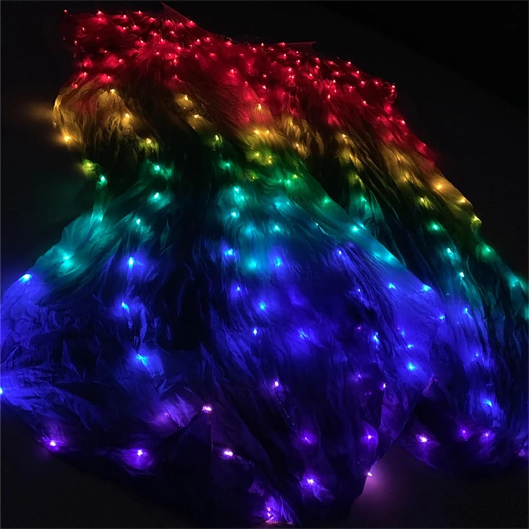 Jedwabne LED Rainbow Dance Long Fans Damskie Akcesoria do Tańca Brzucha Taniec Brzucha Chiński Taniec LED Fani Akcesoria