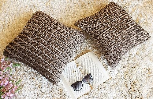 Image of Monstera Hut Corded Wavy Suede Dark Taupe Cushion Cover Pack of 1, (Cushion Cover 16x16inch) (40.6 x 40.6 cm)