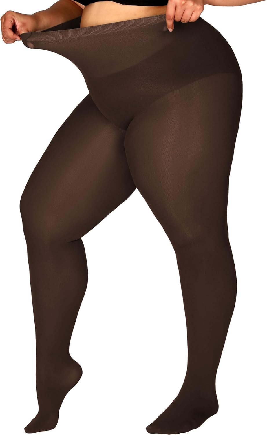 DORALLURE Oversize Plus Size Tights for Women, Solid Color Soft Footed High Waist Pantyhose