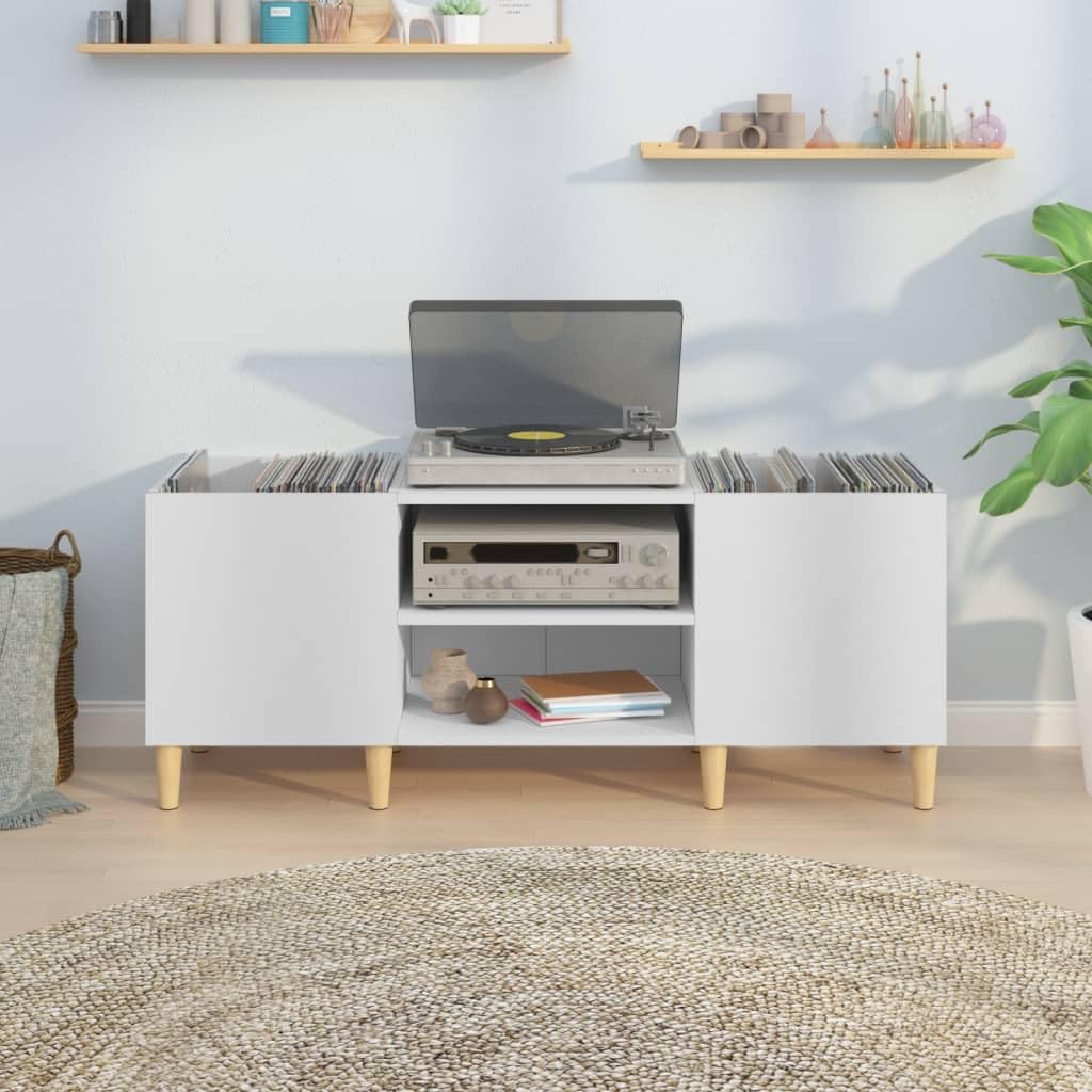 Mobile Porta Dischi Bianco 121x38x48 cm in Legno Multistrato,Supporto per Giradischi,Supporto per Giradischi in Legno,Supporto per Giradischi con Spazio di archiviazione