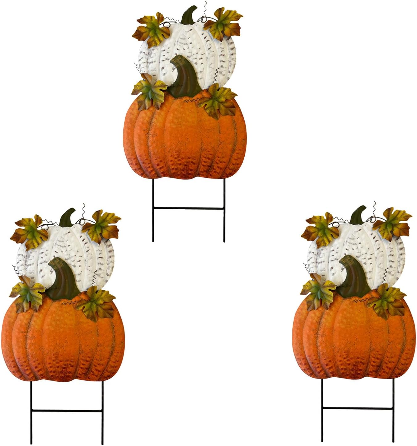 Metal Pumpkin Yard Stakes Fall Harvest Garden Lawn Yard Porch Outdoors Welcome Decorations, Autumn Halloween Thanksgiving Decorative Pumpkins Outdoor Décor