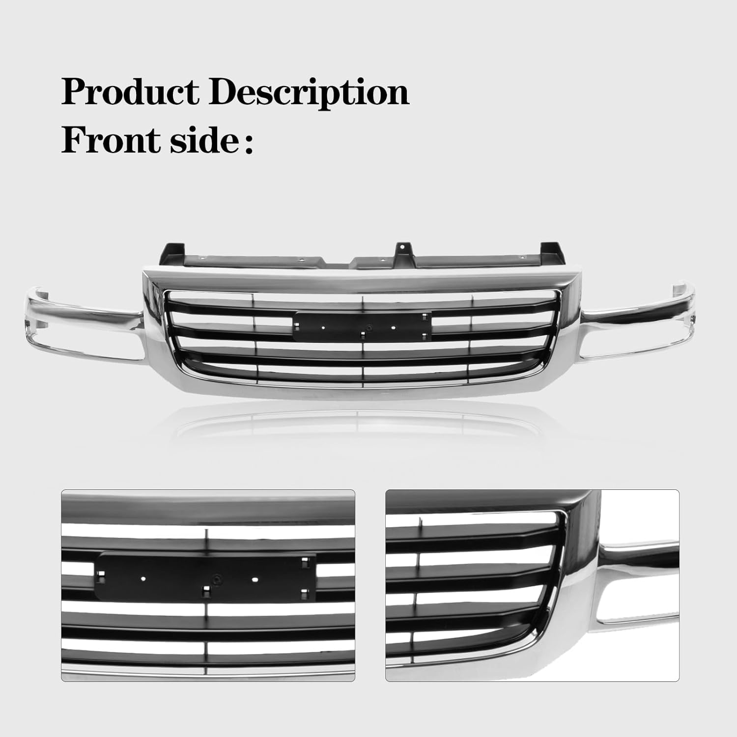 Perfit Liner Front Grille Grill Chrome Shell and Black Insert Compatible with 2003-2007 GMC 2003-2007 Sierra 1500 2500 GM1200475 19130791