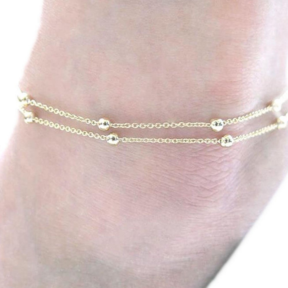 Cavigliera da Donna, cavigliera con Perline a Doppia Catena Cavigliere da Donna Bracciale alla Moda per Ragazze semplicità Estiva Catena per clavicola Bellissimi Ornamenti per i Piedi Cavigliere