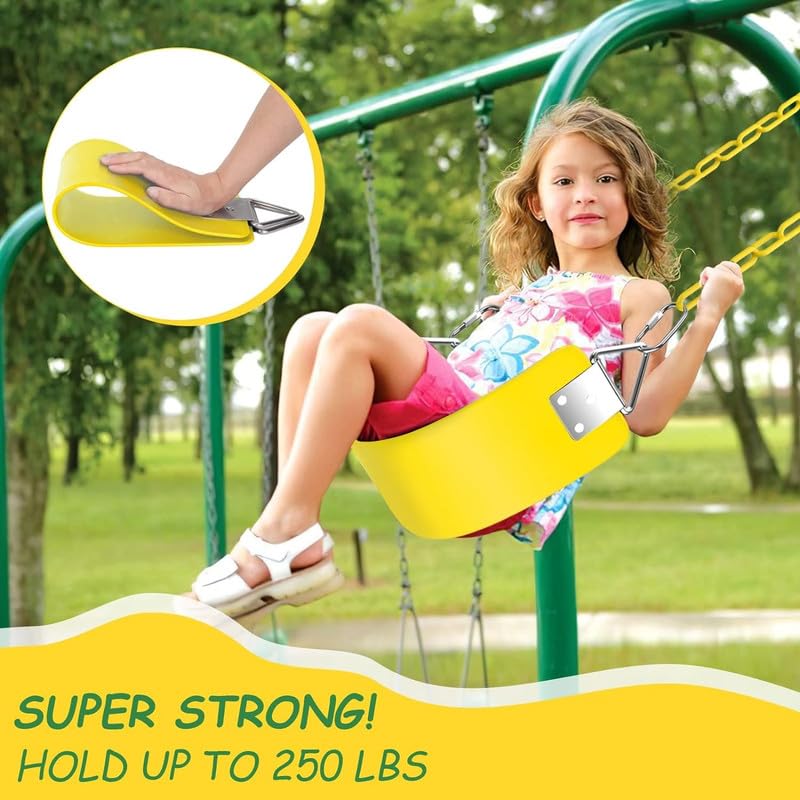 Image of Flexible Swing Seat with Metal Triangle Ring Set for Kids /Adults Outdoor Park Garden Tree Backyard with Plastic Coated Chain (Yellow, 2 Meter)