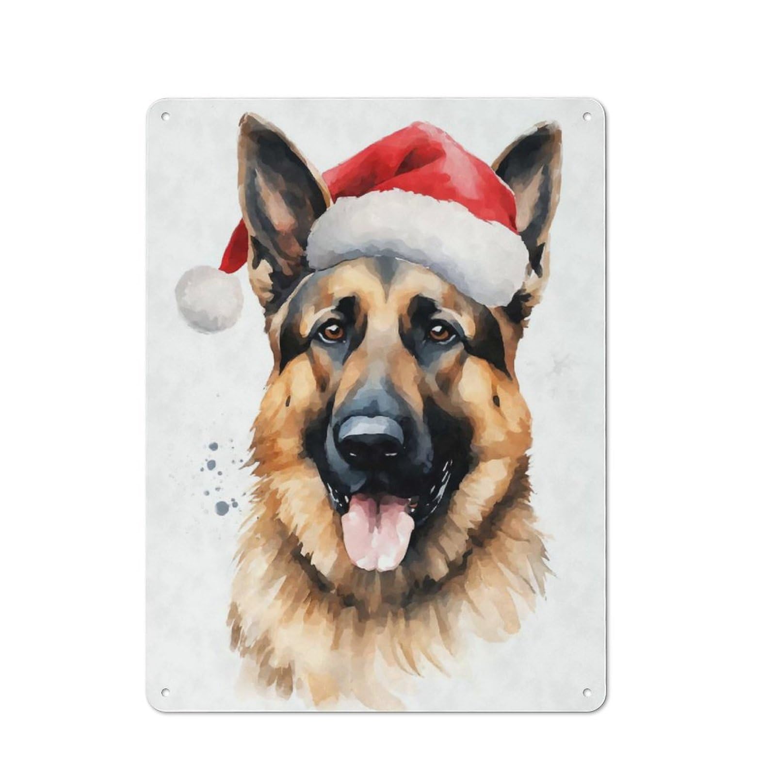 German Shepherd Santa Hat Clean Industrial Metal Wall Decor 40x30cm, Industrial Metal Sign for Workspace, Cafe, Hallway Or Garage