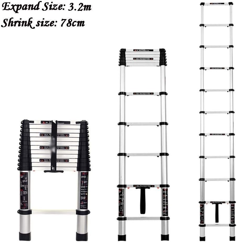 Telescoping Ladder Step Ladders Telescoping Ladder, One Button Retraction Telescopic Extension Step Ladder Multi-Purpose Attic Ladder for Household or Engineering