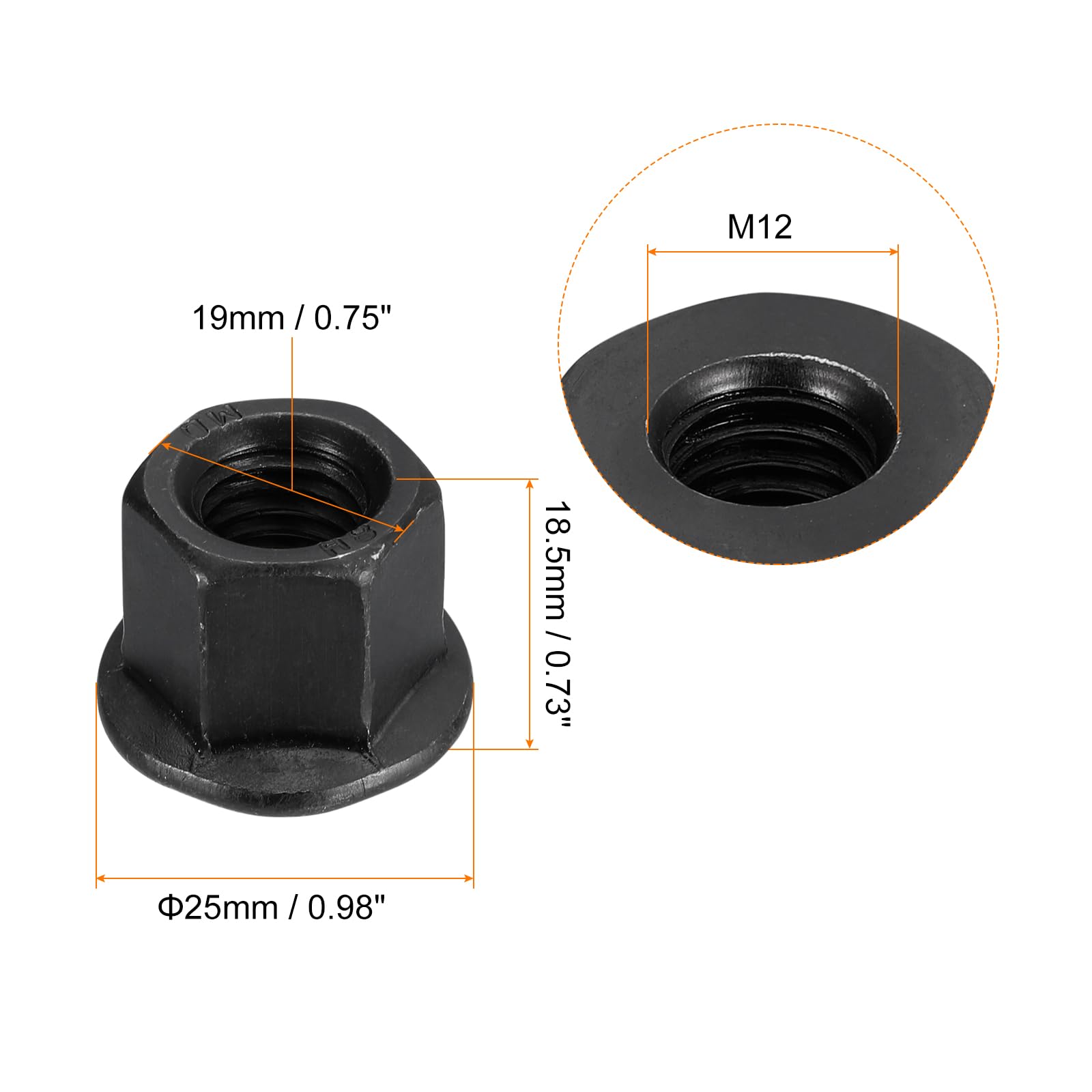 QUARKZMAN M12 Brida Hex Bloqueo Tuercas, 5uds Grado 10.9 Carbono Acero Negro Óxido Acabado Hex Brida Tuercas para Maquinaria