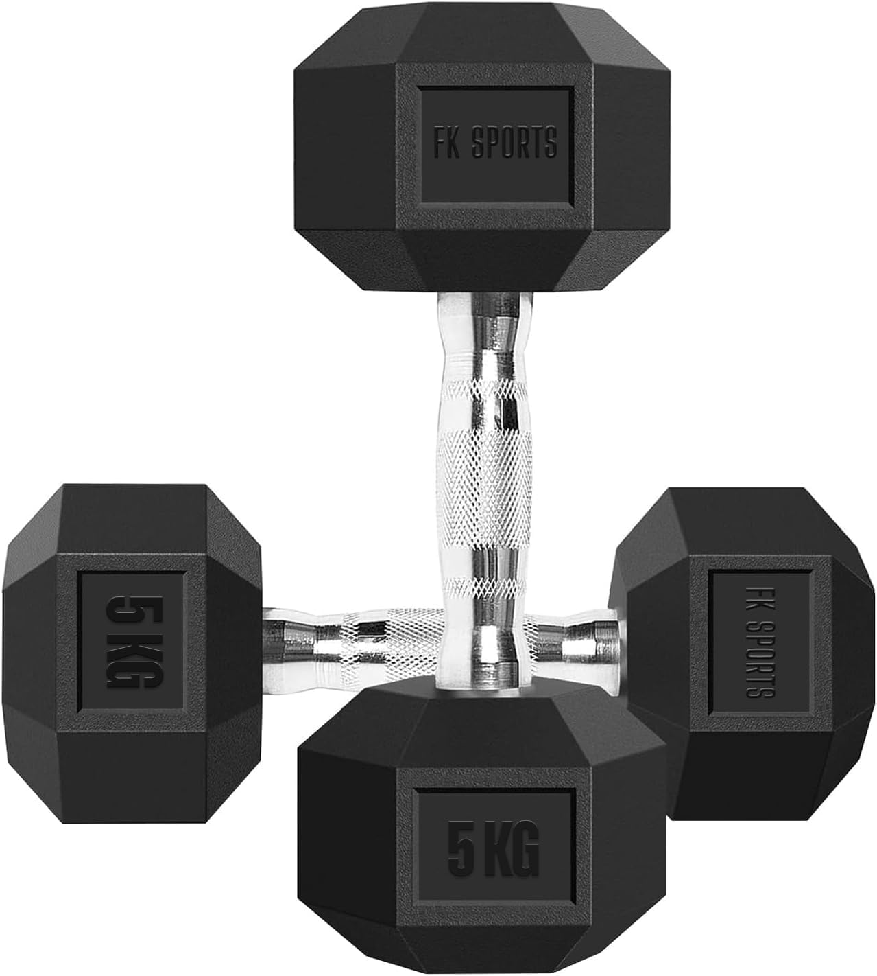 FK Sports Dumbbells, Weight Set 2.5Kg, 5kg, 7.5kg, 10kg,12kg, 12.5kg, 15kg, 20Kg In Pair - Hex Dumbbell for Women & Men - Gym Equipment for Home - Weights Dumbbell Set (Hex Dumbbells 5KG Pair)