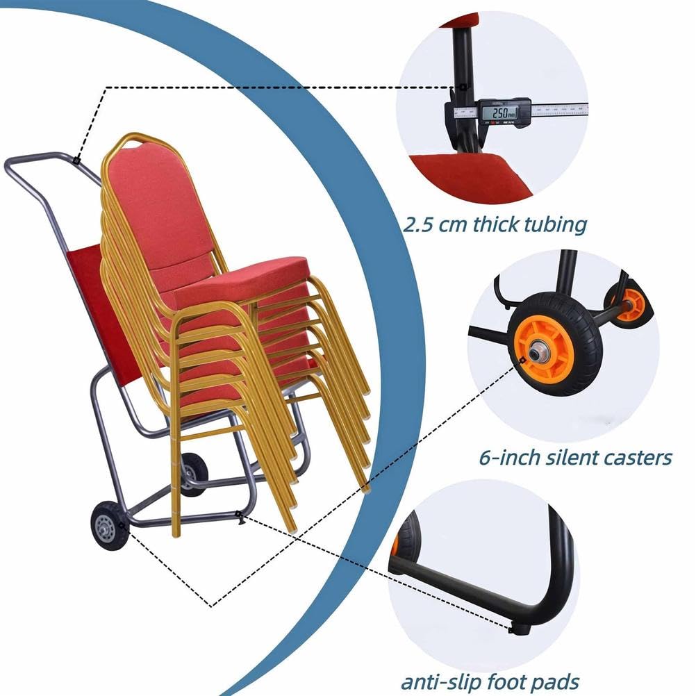Carrito de silla comercial, carrito apilable resistente para almacenamiento y transporte