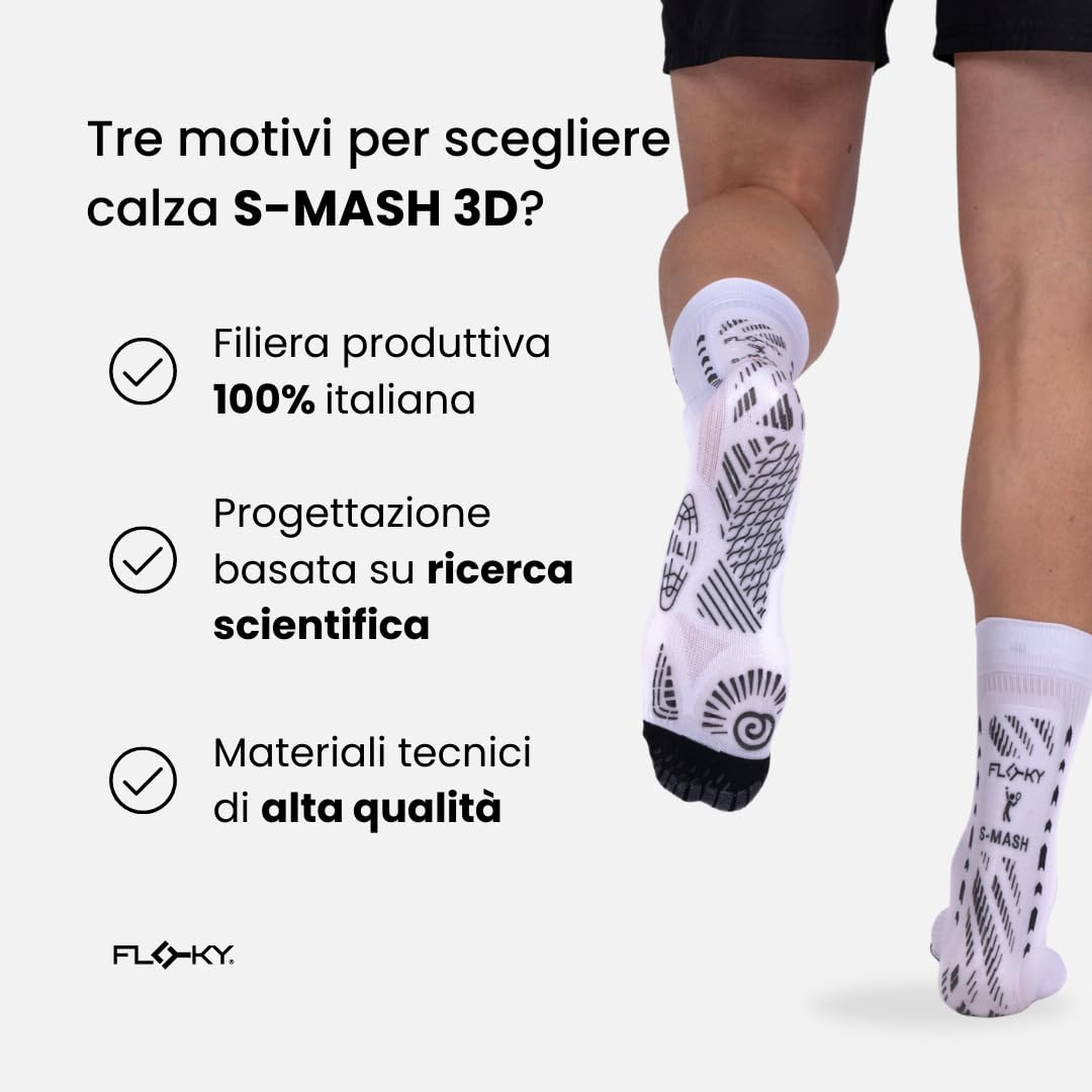 FLOKY S-Mash 3D Calcetines Padel Biomecánicos Calcetín Tenis y Padel Antideslizante Tobillo Estabilizado Protector del tendón de Aquiles Soporte de Plantilla para Comodidad y Recuperación
